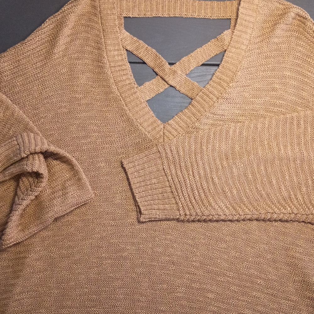 NEW Caramel Mousse Knit Sweater Blouse with Crisscross Detail 2X